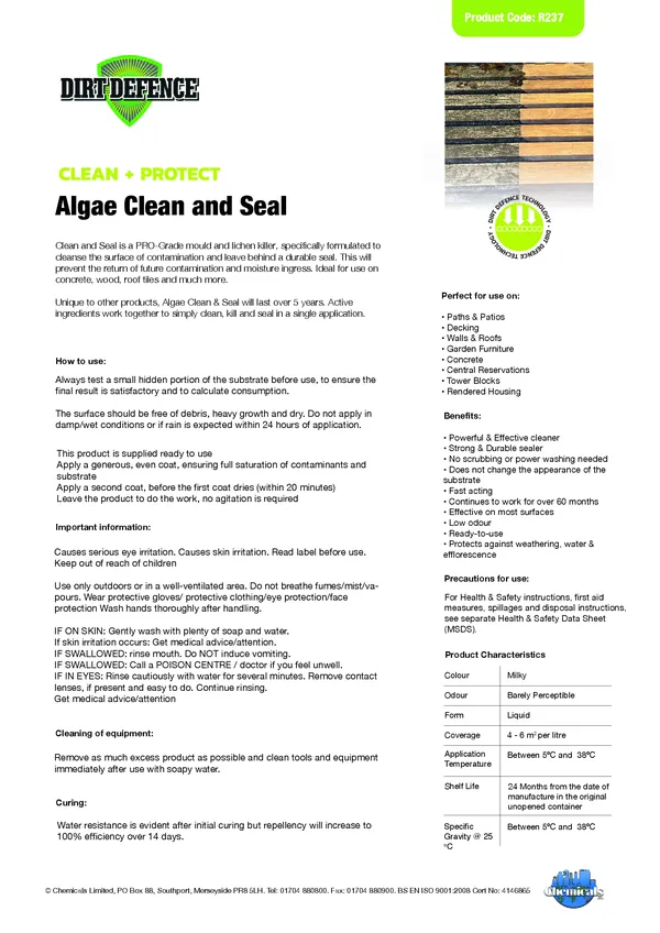 Algae Clean and Seal Datasheet PDF 